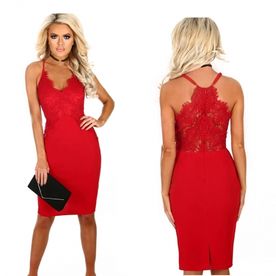 Red Lace Upper Halter Party Dress 0015/DRDL